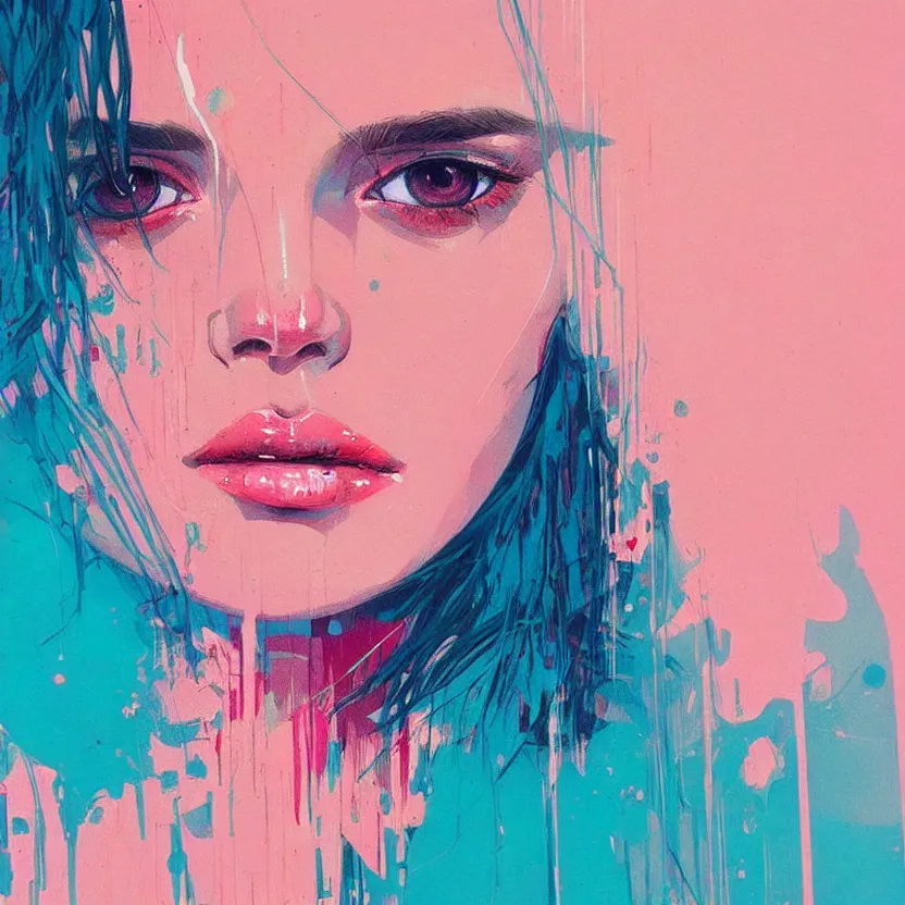 Image similar to close up portrait painting of a female in nineties street styling, concept art, intricate details, aesthetically pleasing pastel colors, art by conrad roset, impressionism, portrait