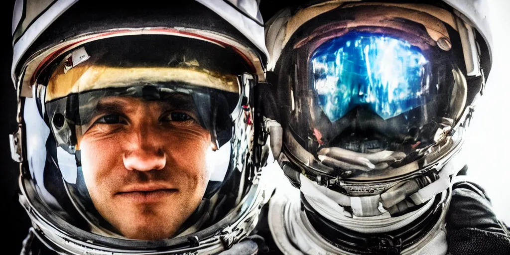 Image similar to closeup portrait photograph of an astronaut extreme sports dirt bike rider, helmet, human head, portrait, hyper realistic, highly detailed, retrofuturism