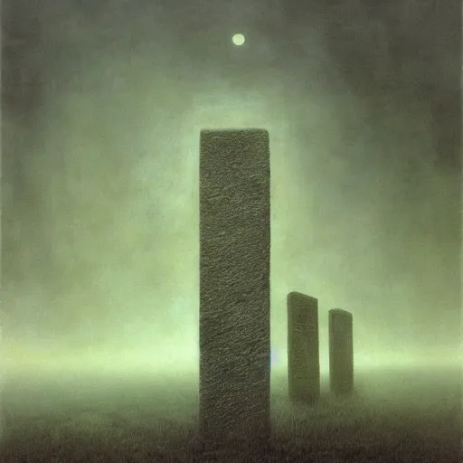 Prompt: arm reaching out of thick fog, 6 stelae pointing down from the sky, untethered stelae, floating in the atmosphere, zdzislaw beksinski