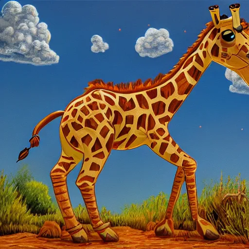 Image similar to Geoffrey the giraffe dynamic lighting, cinematic, establishing shot, extremely high detail, shining, photo realistic, cinematic lighting, intricate line drawings, 8k resolution, oil painting on canvas