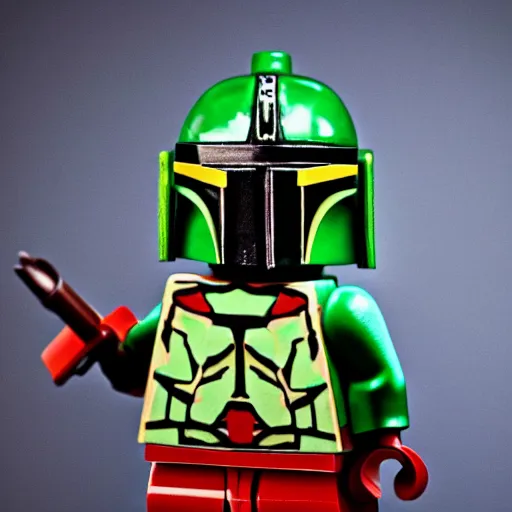 Image similar to HD photo of Intricate Lego sculpture of Boba Fett soft lighting plastic