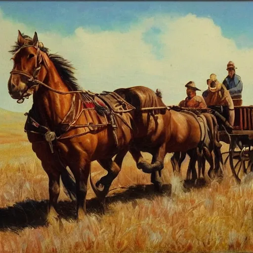 Prompt: wagon train, western art