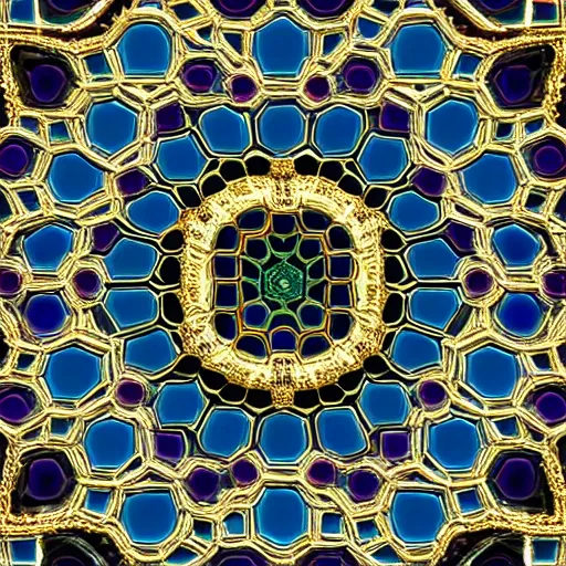 Prompt: three dimensional multilayered pattern vortex inside a hexagonal shape from the twisting nether, swirling, intricate detail, complex, jade, gold, silver, obsidian, ornate,
