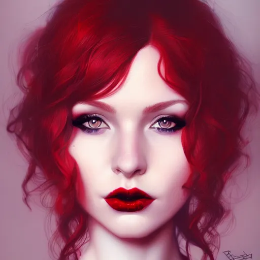 Image similar to a realistic illustration portrait of a beautiful kendrasunderland with curly black and red hair, black eyeliner, trending on artstation, hyper - realistic lighting, intricate, ross tran