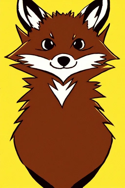 Prompt: A brown fox on a flat pastel yellow background, poster art by Ken Sugimori, featured on Pixiv, furry art, anime aesthetic, poster art, 2d