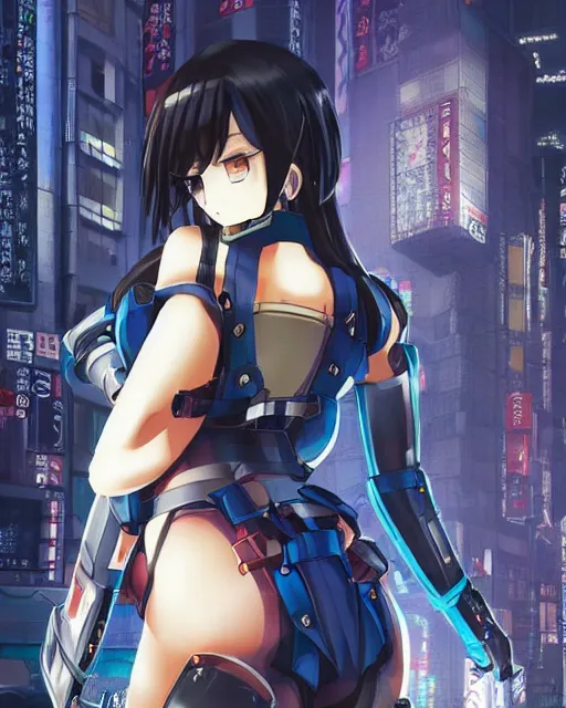 Image similar to full body image of anime girl in mechanic armor in night tokyo by makoto sinkai, perfect face and body, fine details and face