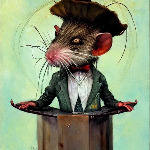 Image similar to portrait of a rat dressed as a mad scientist, by Esao Andrews