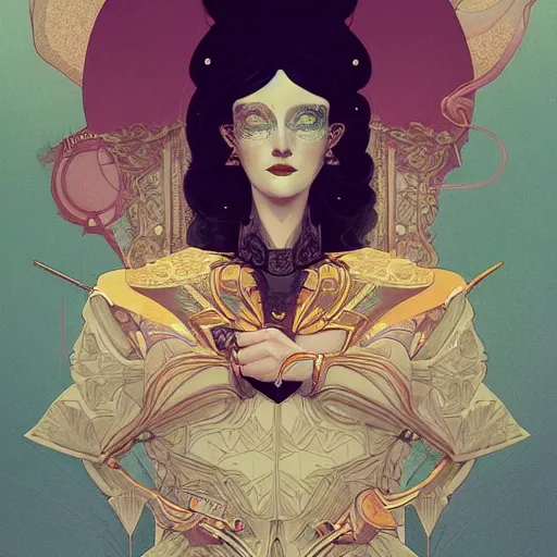 Prompt: portrait of a victorian duke, girl with a stylized sexy, royal style, elite, gold, art deco, symmetry, stylized illustration by peter mohrbacher, moebius, victo ngai, vivid colorful comic style, line sleek, diesel punk