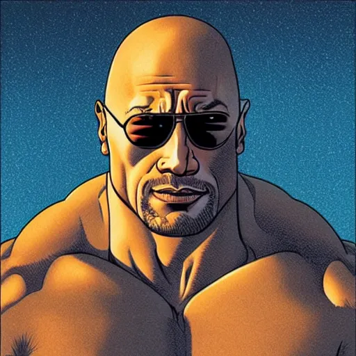 Prompt: “ dwayne johnson retro minimalist portrait by jean giraud, moebius starwatcher comic, 8 k ”