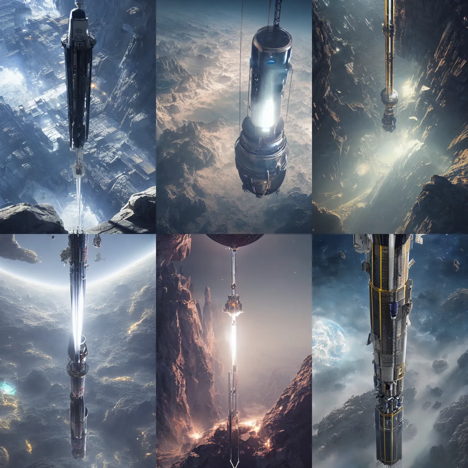 Prompt: a space elevator reaching from earth to outer orbit, strong imagery, highly detailed, by Greg Rutkowski, Sung Choi, Johnson Ting, Maxim Verehin, Peter Konig, final fantasy, Marco lense, photorealistic 8k, cinematic lighting, HD, high detail, atmospheric, trending on artstation