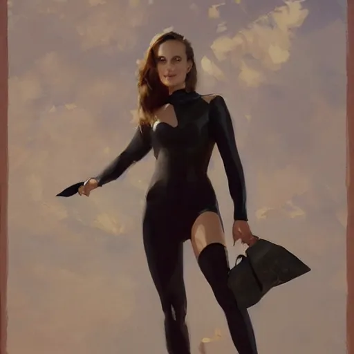 Image similar to a portrait of natalie portman in a scuba dive sui, t greg manchess painting by sargent and leyendecker, studio ghibli, fantasy, medium shot, asymmetrical, intricate, elegant, matte painting, illustration, hearthstone, by greg rutkowski, by greg tocchini, by james gilleard, by joe fenton