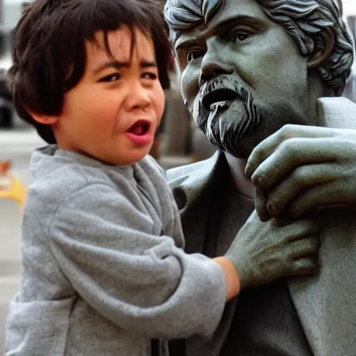 Image similar to “ child crying at large statue of george lucas ”