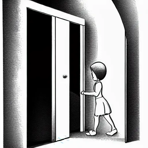 Image similar to storybook illustration of an open wardrobe revealing the entrance to a fantastic world, storybook illustration, monochromatic