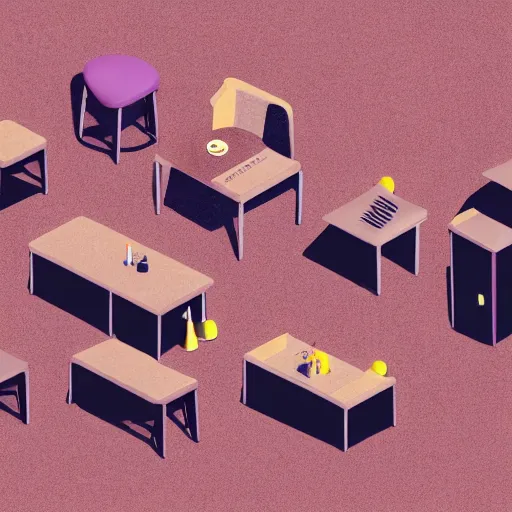 Prompt: isometric cartoon of funky recreational cannabis cafe area, coffee machine, aluminum sheen, wooden furniture, people drinking coffee and smoking cannabis, tables and chairs, by benoit mandelbrot, low poly cute minimal interior design concept art illustrated by anni albers