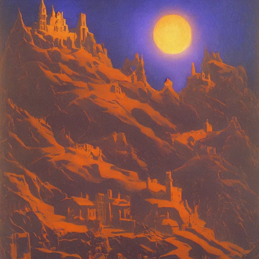 Image similar to a detailed oil painting of dungeon at night, by nicholas roerich, by frank frazetta, by hans emmenegger, by bruce pennington, by eyvind earle, moisture, grainy, highly detailed, realistic, outline, line,