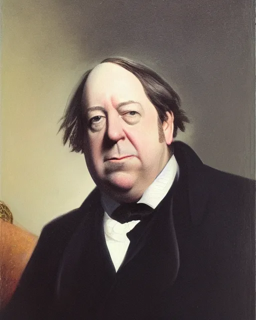 Prompt: facial portrait of uinited states president millard fillmore! portrayed by paul giamatti, paul giamatti, oil on canvas, american romanticism, detailed