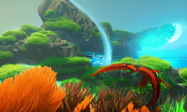 Image similar to subnautica in game screenshot, unreal engine, 1k. low res