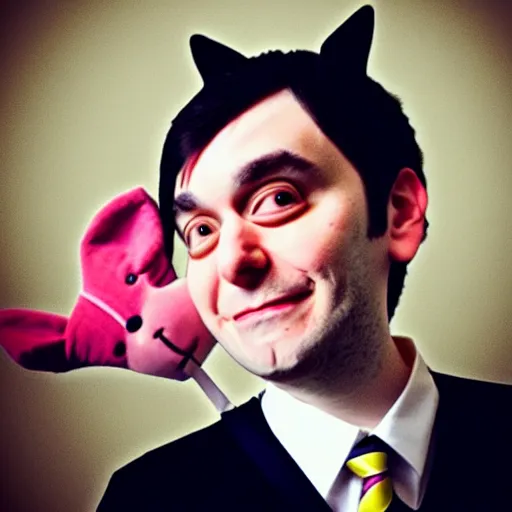 Image similar to cute looking martin shkreli cosplaying a girl with cat ears