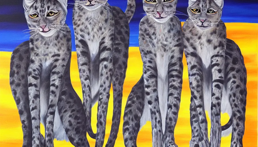 Image similar to messy acrylic painting of really tall cats by daniel patrick kessler, kessler art