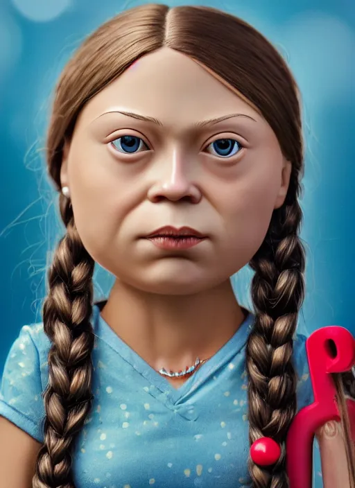 Image similar to closeup face profile portrait of tin toy greta thunberg wearing a bikini, depth of field, zeiss lens, detailed, symmetrical, centered, fashion photoshoot, by nicoletta ceccoli, mark ryden, lostfish, breathtaking, 8 k resolution, extremely detailed, beautiful, establishing shot, artistic, hyperrealistic, octane render