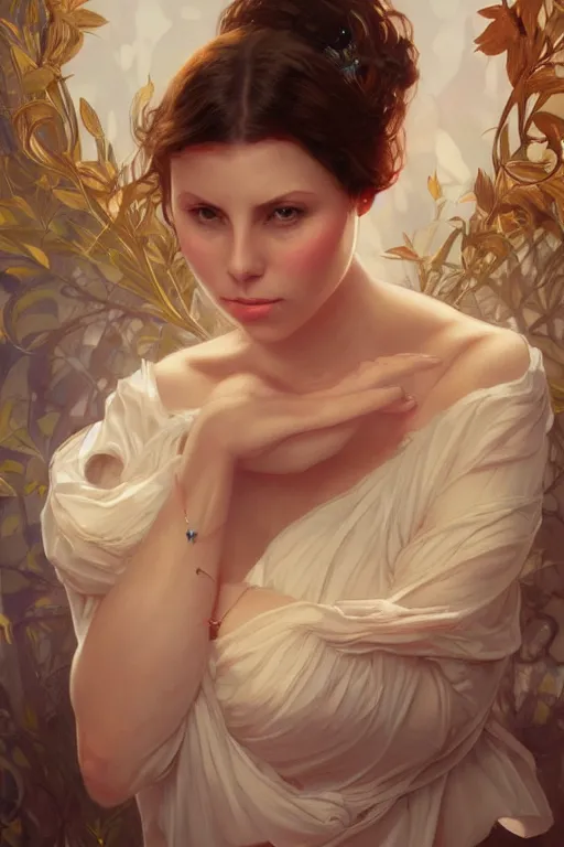 Image similar to beautiful portrait of gianna michaels, intricate, elegant, highly detailed, digital painting, artstation, concept art, smooth, sharp, focus, illustration, art by artgerm and greg rutkowski and alphonse mucha