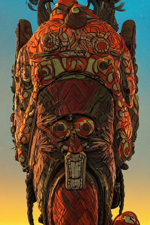 Prompt: totem animal tribal chaman vodoo mask feather gemstone plant global illumination ray tracing hdr that looks like it is from borderlands and by feng zhu and loish and laurie greasley, victo ngai, andreas rocha, john harris radiating a glowing aura