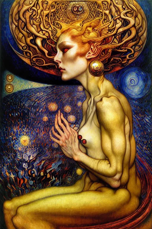 Image similar to Divine Chaos Engine by Karol Bak, Jean Delville, William Blake, Gustav Klimt, and Vincent Van Gogh, symbolist, visionary