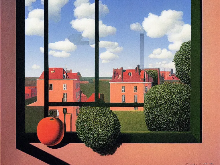 Image similar to the window, painting by rene magritte, high detail, high resolution