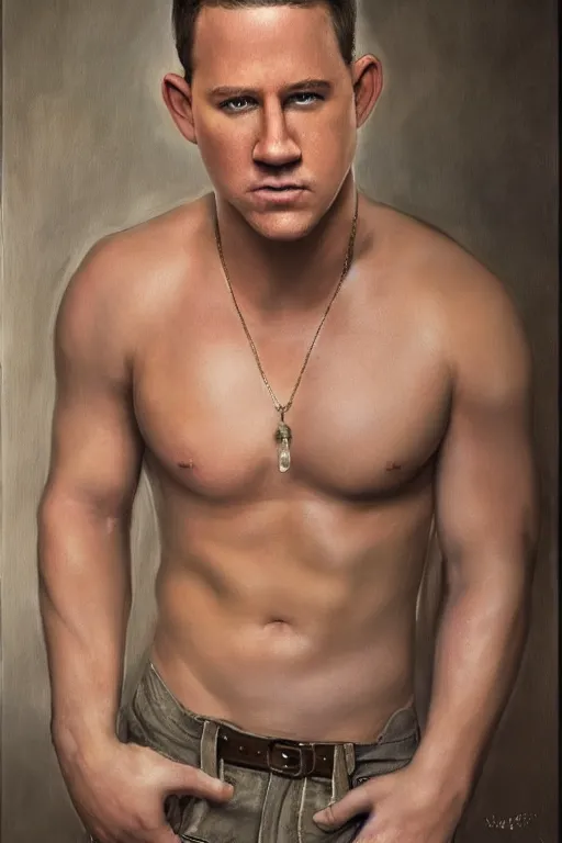 Image similar to a tater tot as channing tatum, oil on canvas, intricate, portrait, 8 k highly professionally detailed, hdr, cgsociety