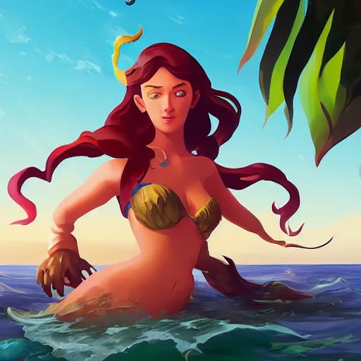 Image similar to painting mermaid treasure on sea of thieves game avatar hero smooth face median photoshop filter cutout vector, behance hd by jesper ejsing, by rhads, makoto shinkai and lois van baarle, ilya kuvshinov, rossdraws global illumination