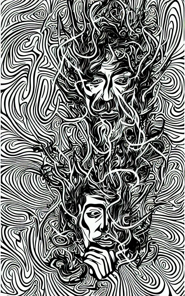 Prompt: adobe illustrator vector graphics digital art of a smoking god, psychedlic monochromatic duoblend