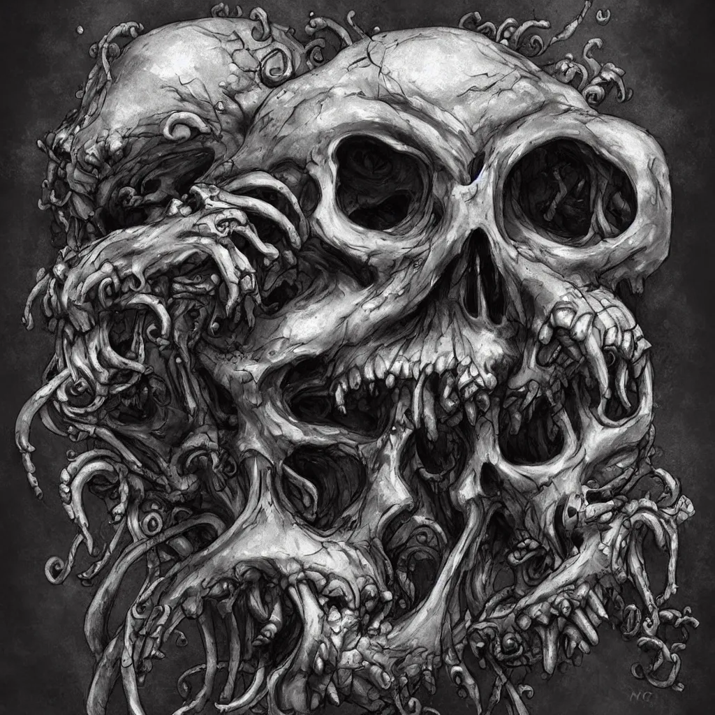 Prompt: lovecraftian skull monster by wlop