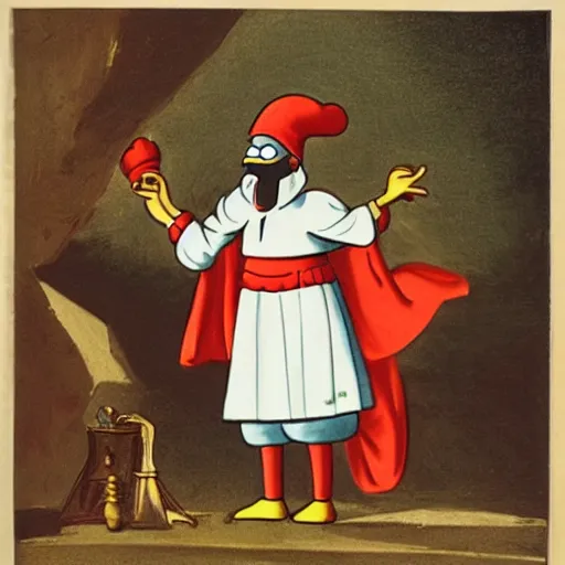 Image similar to pulcinella of naples, from the simpsons episode 1 1
