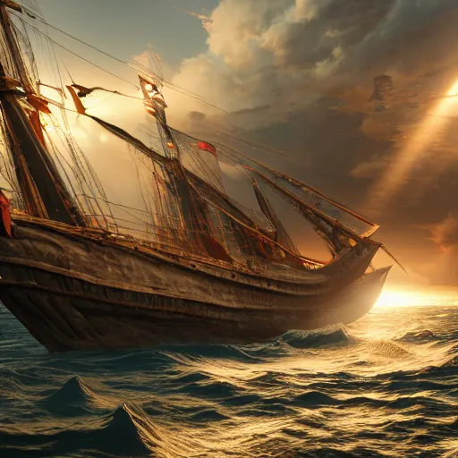 Image similar to ancient ship battle, highly detailed, photorealistic portrait, bright studio setting, studio lighting, crisp quality and light reflections, unreal engine 5 quality render