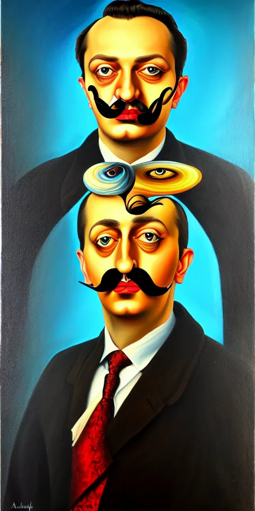 Prompt: portrait painting of alexander bashlachev in the style of salvador dali