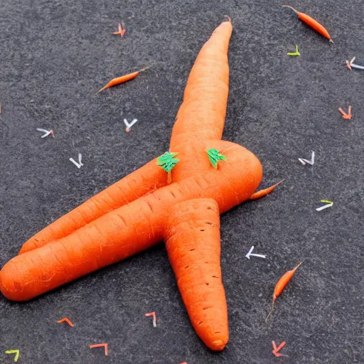 Image similar to a plane made out of carrots and dollar bills flying past the sun