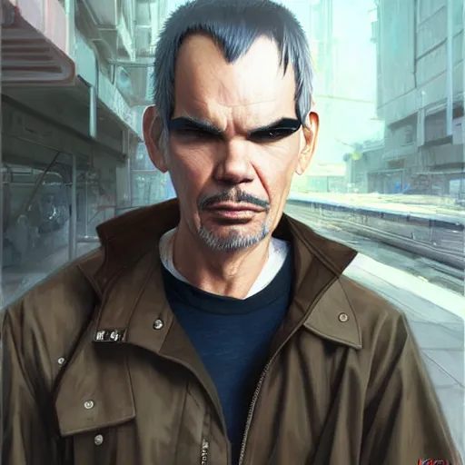 Image similar to billy bob thornton is a cyborg with eye implants and visors, drawn by krenz cushart