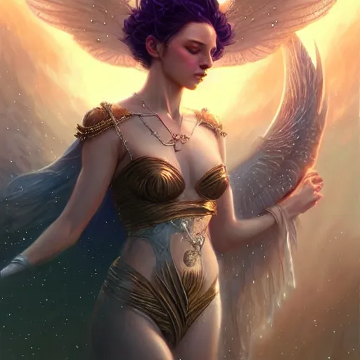 Image similar to star goddess, fine art, awesome fantasy book cover on pinterest, award winning, dark fantasy landscape, fantasy magic, intricate, elegant, sharp focus, cinematic lighting, highly detailed, digital painting, concept art, art by wlop and artgerm and greg rutkowski, masterpiece, trending on artstation, 8 k