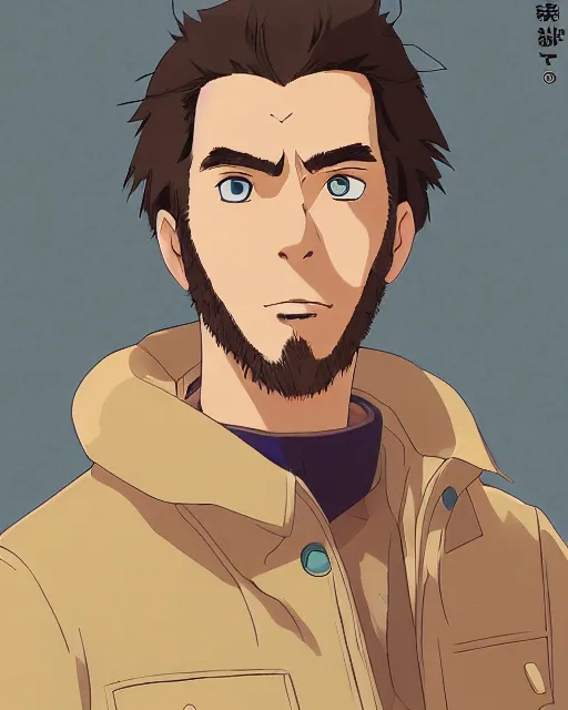 Prompt: a close - up portrait of gigachad ernest khalimov, anime style by studio ghibli and toei, highly detailed, trending on artstationhq