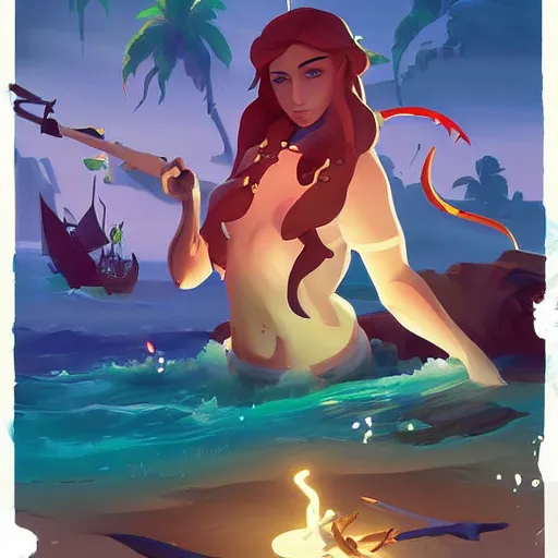 Image similar to painting mermaid treasure on sea of thieves game avatar hero smooth face median photoshop filter cutout vector, behance hd by jesper ejsing, by rhads, makoto shinkai and lois van baarle, ilya kuvshinov, rossdraws global illumination