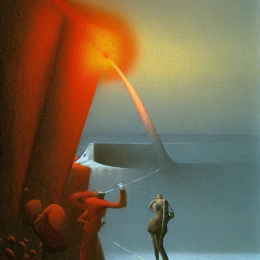 Image similar to cannon firing by Zdzisław Beksiński, oil on canvas