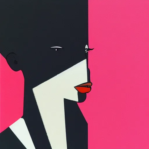 Prompt: color block of 9 0 s nerdy sexy heroic dark skinned black woman, with very short platinum blonde hair, full face, portrait shot, new york city, summer weather, smart and sexy, behance hd, painted by piet mondrian.
