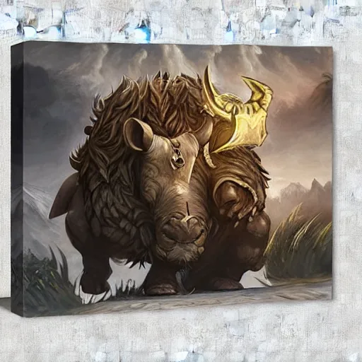 Prompt: rhino lion hybrid, hearthstone art style, epic fantasy style art, fantasy epic digital art, epic fantasy card game art