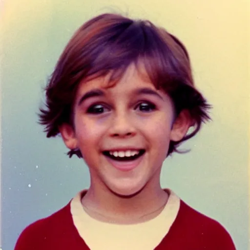 Image similar to 70s photo of a kid with big eyes and teeth