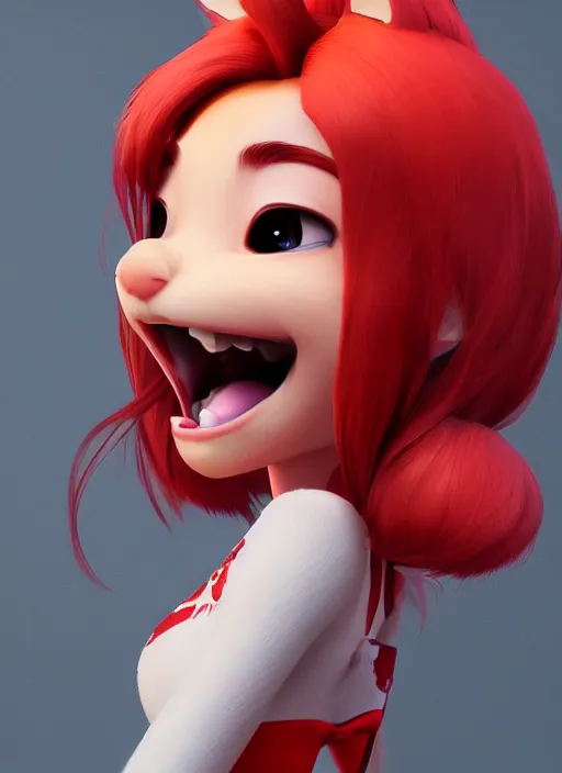 Prompt: a cute asian girl fox singing, flowing red hair in the style of pixar animation, mid-shot, award winning, hyper detailed, studio lighting, artstation, octane renderer, unreal engine