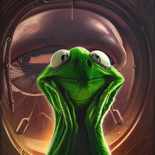 Image similar to ultra realistic illustration, wide angle shot, kermit as spider man, intricate, elegant, highly detailed, digital painting, artstation, concept art, smooth, sharp focus, by artgerm and greg rutkowski and alphonse mucha