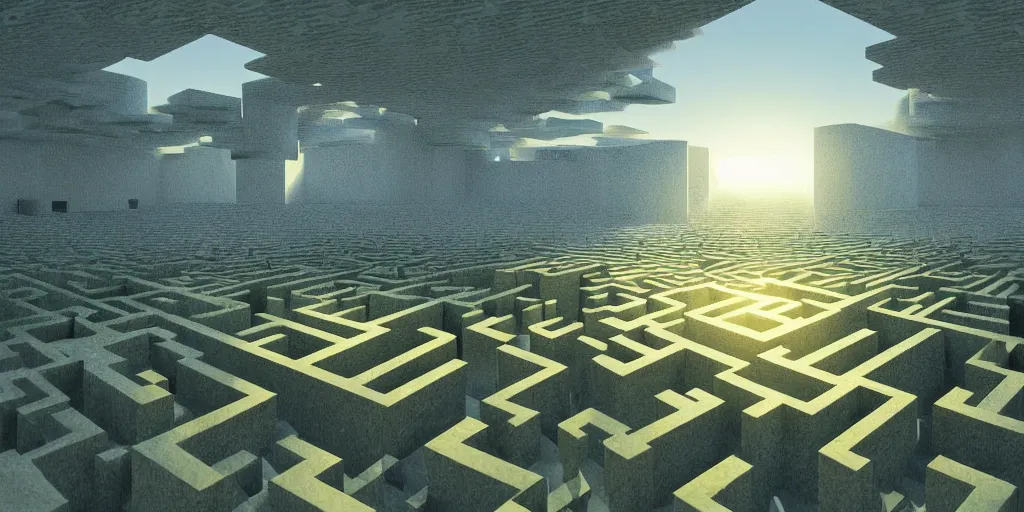 Image similar to the grand landscape of the endless maze, art by kotaro chiba, volumetric lighting