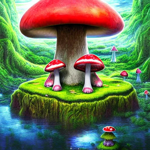 Image similar to mushroom castle, ultra detailed painting at 1 6 k resolution and epic visuals. epically beautiful image. amazing effect, image looks crazily crisp as far as it's visual fidelity goes, absolutely outstanding. vivid clarity. ultra. iridescent. mind - breaking. mega - beautiful pencil shadowing. beautiful face. ultra high definition, range murata and artgerm