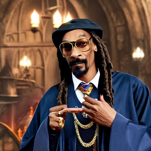 Image similar to snoop dogg as wizard in hogwarts, photo, movie clip