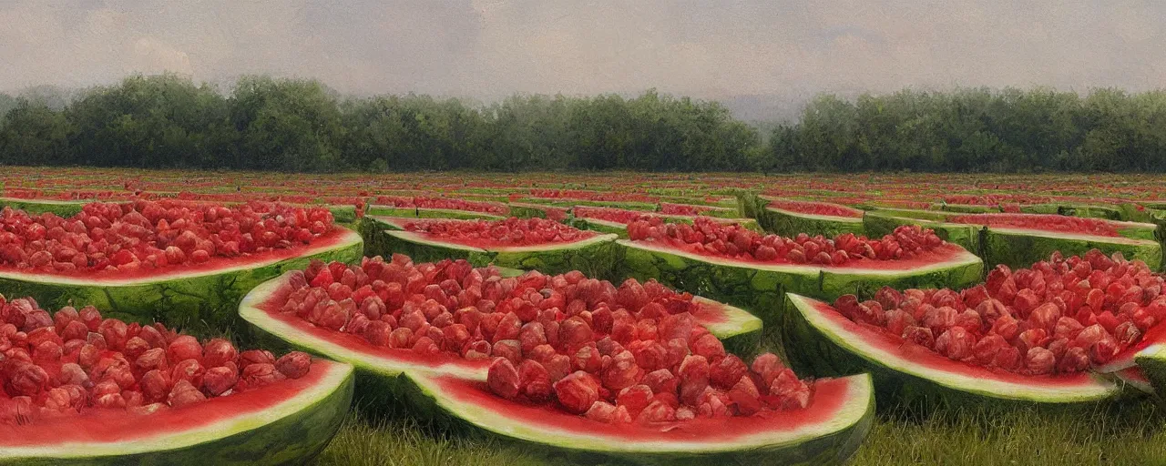 Image similar to field of watermelons, greg rutkowski